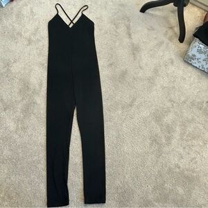 Zara black spaghetti strap V-neck one piece bodysuit leotard unitard jumpsuit M